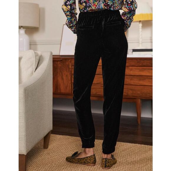 Boden Velvet Velour Tapered Straight Leg Trouser Pant Black Size 6 Regular - Picture 2 of 7